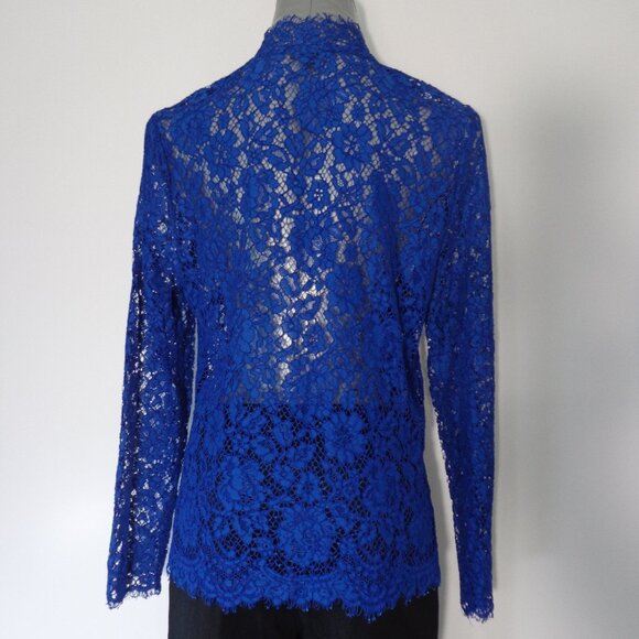 J. Crew Mockneck Floral Lace Bows in Baroque Blue Top without Camisole Size 10 - Picture 2 of 8